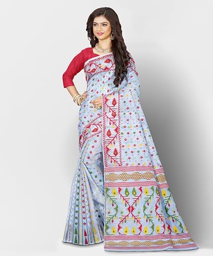 Image of Mayabi Women's Dhakai Jamdani Cotton Silk Saree Traditional Bengali Tant Korat Work, Without Blouse Piece