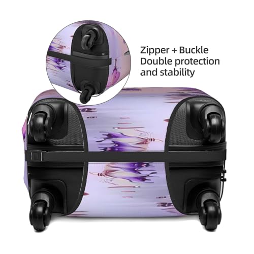 Purple Orchid Butterfly Travel Luggage Cover Elastic Suitcase Covers Washable Anti Scratch Luggage Dust Covers Protector, Fits 22-24 inch Luggage, M3