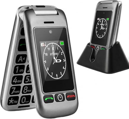 artfone G6 Pro Grey - 4G LTE Flip Phone Unlcoked丨Cell Phone for Seniors丨2.4' Dual-LCD丨SOS Button丨Loud Speaker丨Camera丨Charging Dock丨Talking Clock丨Speed Dial丨 Hands-free丨Dumb Phone丨Caller-ID丨Large Fonts