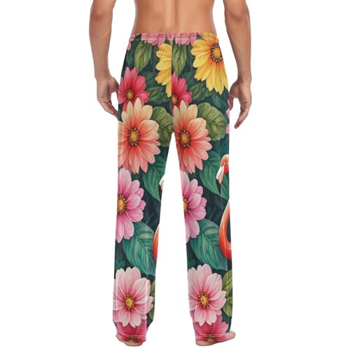 Men's Pajama Pants Tropical Floral Flamingo Sleep Pajama Lounge Pant with Pockets, Elastic Waistband2