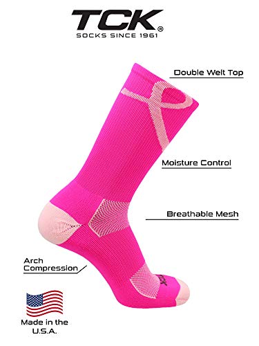 TCK Pink Ribbon Breast Cancer Awareness Crew Socks for Football Volleyball Boys Girls Youth and Adult4