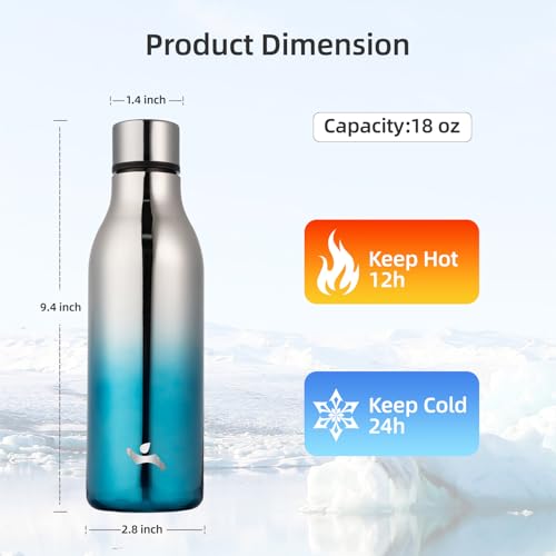 Image of Konokyo Insulated Water Bottle with Strap,18 oz Double Wall Stainless Steel Vacuum Bottles Metal Water Flask,Blue Lagoon
