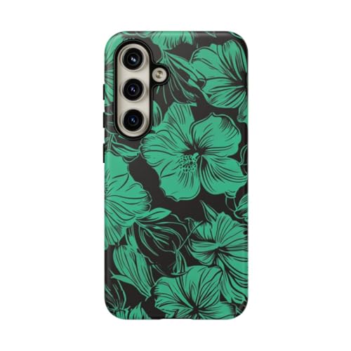Coque rigide mate compatible avec Galaxy S24 design floral hawaïen vert