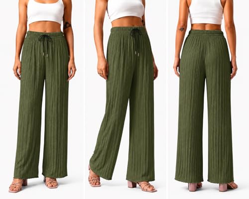 Image of Ebifin Women Pleated Palazzo Pants, Elastic Waist, Free Size, Casual Summer Wide Leg Trousers, Flowy Lightweight Lounge Pants for Travel, Vacation