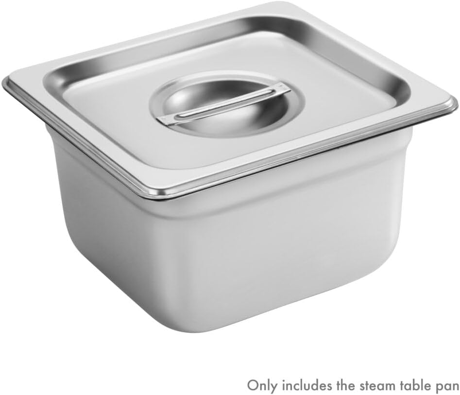 New Star Foodservice 1/6 Size Stainless Steel Steam Table Pan, 7.0 x 6.4 x 4.0 Inches, 18/8 Stainless Steel, 24 Gauge, NSF Certified (Set of 6)