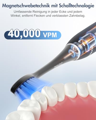 Elektrische Zahnbürste, Schallzahnbürste, Zahnbürste Elektrisch Mit 6 Modi 3 Intensitäten, 40000VPM, IPX7, Zahnbürste Mit 90 Tagen Akkulaufzeit Und Timer, Reisezahnbürste, Blau – Bild 8