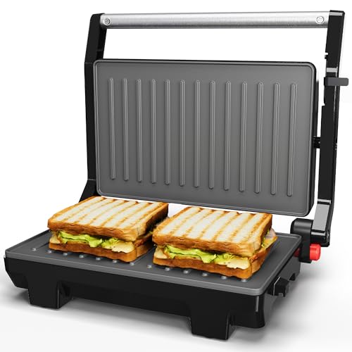 Image of Sunvivi Panini Press Sandwich Maker: Electric Panini Press Grill with Locking Lid, Portable Indoor Panini Maker with Nonstick Plates, 1000W Double-sided Grill with 180 Flat Opening, Easy to Clean