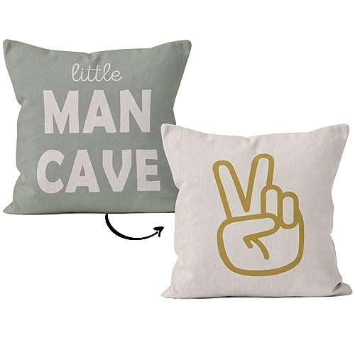 Image of HIWX Preppy Pillow Covers 18x18,Toddler Boy Room Decor,Little Man Cave Preppy Peace Sign Decorative Pillowcase Throw Pillow Cover,Boy Nursery Pillow for Sofa Bed Boy Teen Room Dorm Decor Pillow Case