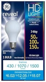 GE Reveal 150-Watt 3-Way Bulb A21 Light Fixture 64594 Incandescent Light Bulb