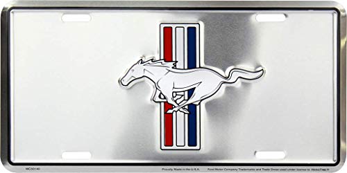 HangTime Ford Mustang Emblem on Silver Metal License Plate 6 x 12