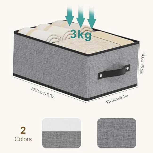 Foldable Clothes Boxes, Closet Bin with Handles, Fabric Storage Baskets for Drawers, Bins for Organizing Shelves, 13 ¡Á 9.1 ¡Á 5.5 inch, 4 Pack, Gray