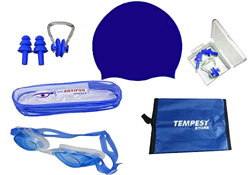 Image of Tempest Swimming Kit for Girls with 1 Swimming Costume | Swim Suit | Swimwear | Swimming Dress Goggles Cap Ear Plug Nose Clip with Free KIT Bag (Multicolor)
