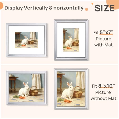 Image of upsimples 8x10 Picture Frame, Vintage Frames Decor, 1Pack Silver | Fit 5x7 and 8 x 10 Photo, Wall or Tabletop Display, Antique-style Decoration, Rustic Farmhouse Decor, For Weddings