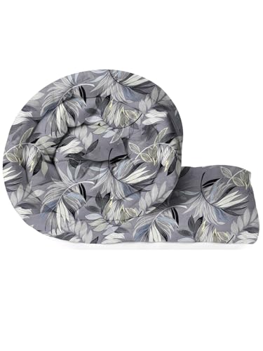 Image of HOMEKART Premium Reversible AC Comforter 220 GSM | Soft Microfiber 3-Layer Quilted Blanket | All-Season Single Bed Quilt (150 x 225 cm, Floral Grey & Black)