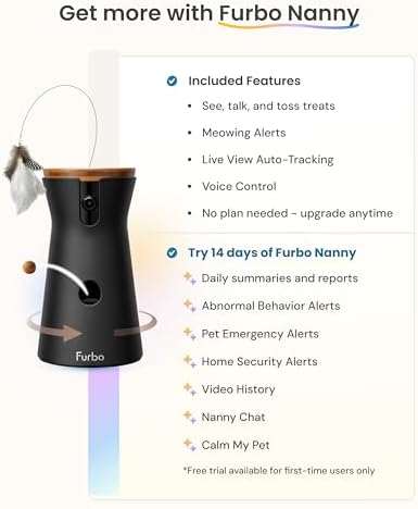 Furbo 360° Cat Camera: Pet Security Cam w/Meowing — top-down angle highlighting key features