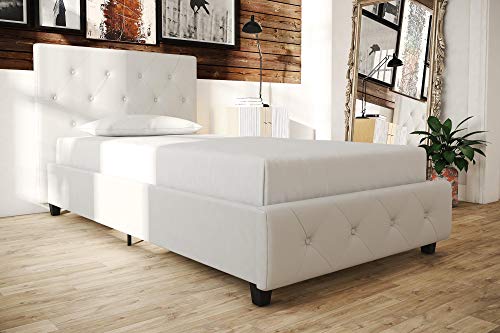 Modern Luxury Upholstered Faux Leather Platform Bed with Wooden Slat Support, Tufted Headboard
