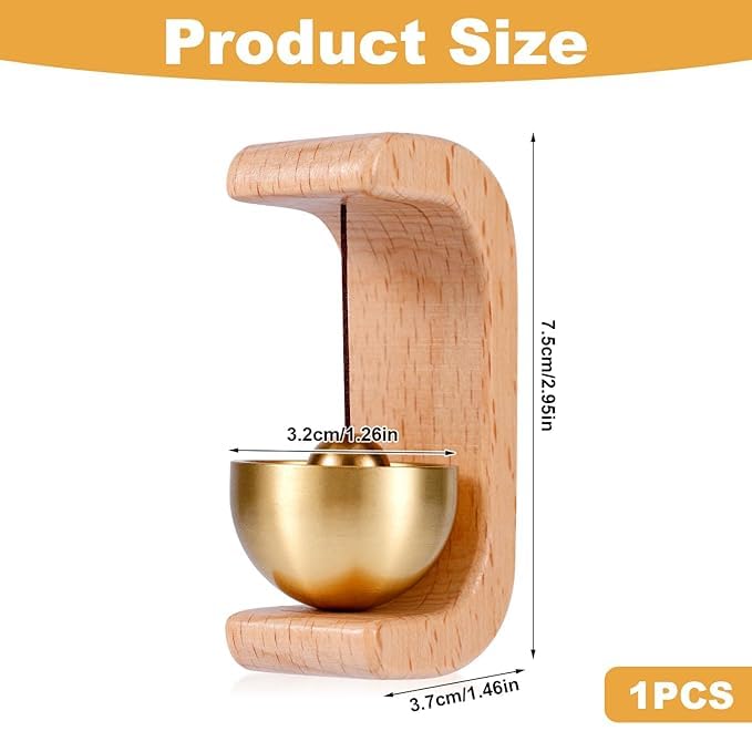 MaDriC 1pc Wooden Door Bell with Brass Bowl |C-Shaped Design| Mechanical Chime for Home Entry|Magnetic Japanese Style Doorbell Suction Store Entrance Alert| Hanging Bell for Doors Window 1