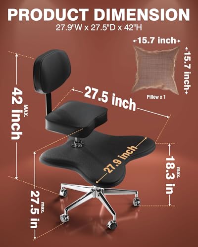 Image of PYY ADHD Chairs for Adults - Meditation Cross Legged Office Chair with Wheels, Ergonomic Fidget Squatting Kneeling Chair with Lumbar Back Support Adjustable Height for Home Office