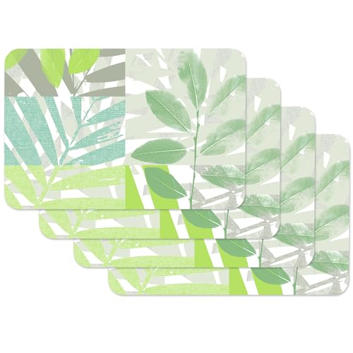 Vénilia Tischset Blätter, Platzset für Esszimmer, Esstischmatten, Telleruntersetzer, Platzdeckchen, abwischbar, lebensmittelecht, 45 x 30 cm, 4 Stück