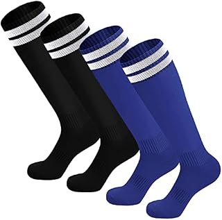 2 Pairs Kids Football Socks, Long Children's Football Socks, Comfortable Breathable Thin Sports Accessories Socks for Running, Training, Rugby, Hockey for Boys, Girls