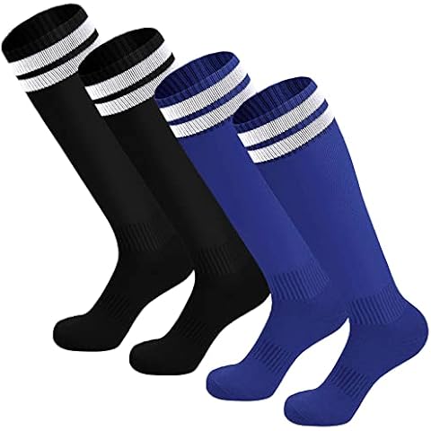 2 Pairs Kids Football Socks, Long Children's Football Socks, Comfortable Breathable Thin Sports Accessories Socks for Running, Training, Rugby, Hockey for Boys, Girls Cover