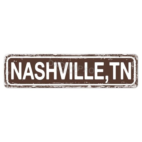 Nashville, TN City Sign Rustic Vintage Metal Art Wall Decor for Bedroom/Office/Home/Bathroom/Garage/Man Cave/Bar 4×16 Inch