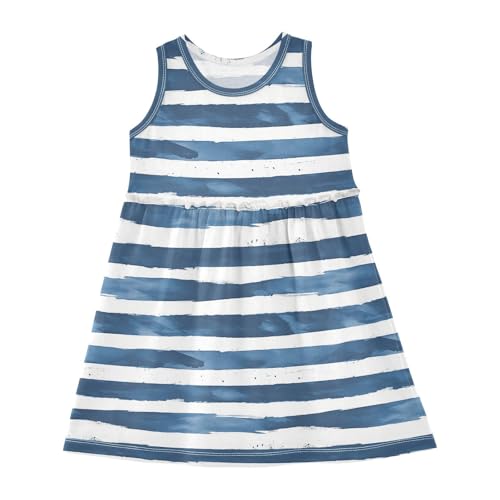 KLL Sporty Dress for Girls, Navy Blue and White Stripes, Soft Fashion Beach Sundress Summer 2T