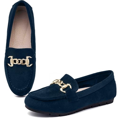 ABEJOJO Women's Loafer Shoes, Comfortable Slip on Casual Flat Penny Shoes for Walking, Driving, Dressy (Blue 7.5)