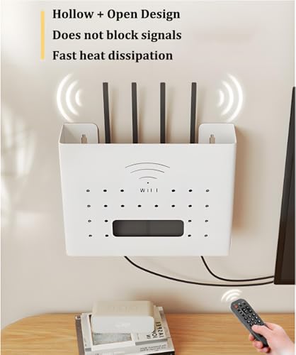 PUIOTEAI Router Verstecken, Wlan Box Verstecken, Router Schrank Regal Wandhalterung Kabel Verstecken Organizer(30x7x22cm,White)