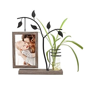 Afuly Bilderrahmen 10×15 Holz Doppelglas Braun Fotorahmen mit Vase und Metall Baum Familie Foto Geschenk für Mama Oma