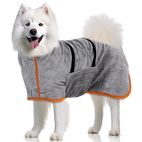 Hundebademantel Mittelgroße Hunde, Hund Bademantel，Bademantel Hund，Mit Klettverschluss, Gute Wasseraufnahmewirkung (M-Größe)