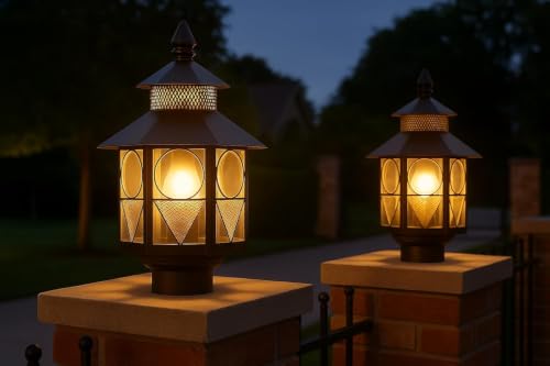 Image of Weldecor Metal Antique Decorative Outdoor Gate Lamps,Architectural Design for Main Home Gate Light Waterproof,Rustproof for Garden,Exterior Compound Wall Lights for Piller,Pole Lamp Post Set of 2