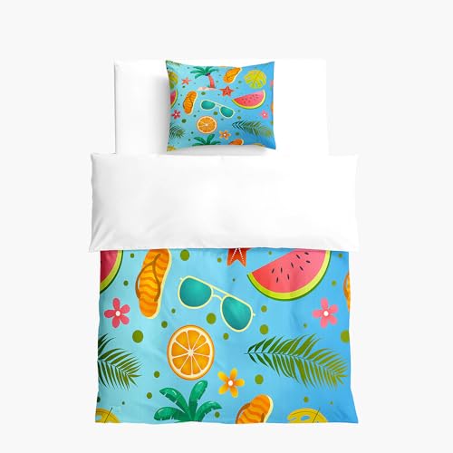 Hixingo Lindo Ropa de Cama 2 Piezas para Niños,3D Palma de Coco Estampado Funda Nordica y Funda de Almohada,Ropa de Cama de Microfibra (Verano,150x200+50x75 cm)