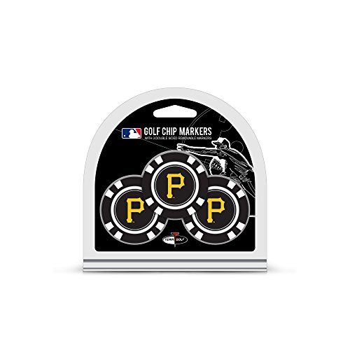 Team Golf MLB Pittsburgh Pirates 3 Pack Golf Chip Ball Markers, Poker Chip Size with Pop Out Smaller Double-Sided Enamel Markers
