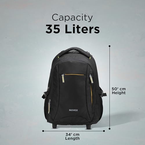 Image of NOVEX Pacific 35 Litre Water Resistant Laptop Trolley Bags for Travel with 3 Compartments 15.6 inch Roller Case for Office Travel Bag for Men & Women | 2 Wheels Trolley Backpack Laptop