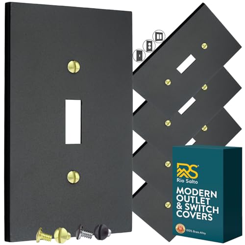 Rio Salto Forge Collection Decorative Matte Black Metal Outlet Covers, Light Switch Plate, Heavy Gauge 1-Gang Single Toggle Flip Switch, Medium Size 5" x 3.13", 5-Pack