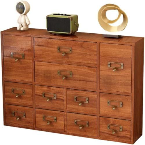 Smedic薬箱風卓上キャビネットカードカタログテーブルレトロな木製多機能引き出し収納キャビネットックスアンティークキャビネットお茶・コーヒー豆容器収納小物ボックスミニ卓上キャビネット (引き出し12個)