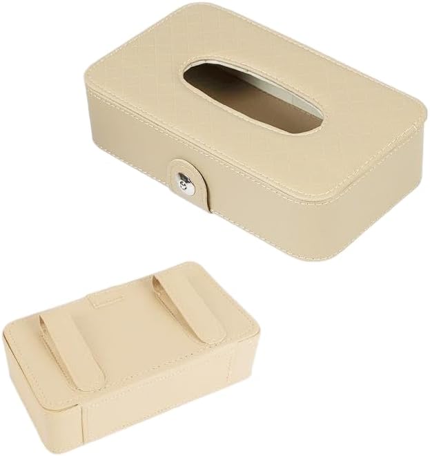 Leather Car Tissue Holder, Universal Sun Visor & Backseat Tissue Box, for Chevrolet Corvette Stingray/E-Ray/Z06/ZR1/ZR1X,Beige