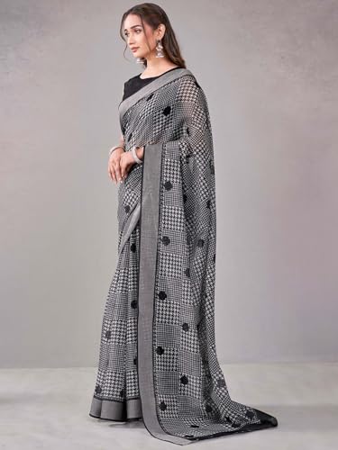 Image of Satrani Women's Chanderi Printed & Embroidery Saree with Unstitched Blouse Piece