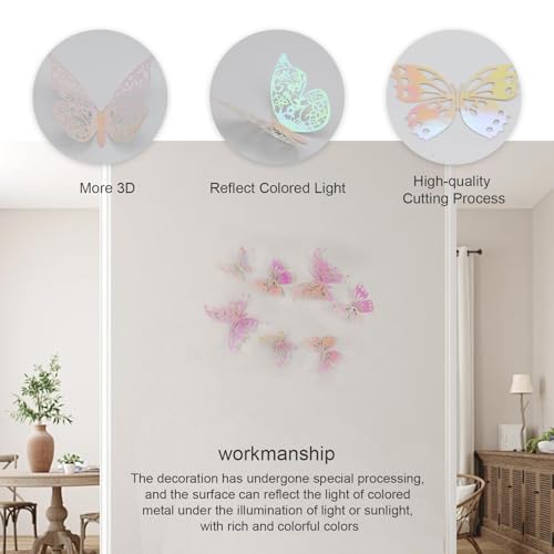 HJIAMA Aufkleber Schmetterling, 72 Stück Wand Aufkleber Dekoration, 3D Schmetterlinge Stereoskopisch Wandtattoo, 3 Größen, Schmetterlinge, Verwendet für Dekorieren Wänden, Partys, Hochzeiten