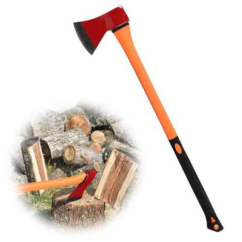 Chopping Axe: 33.5” Hatchet Axe with Shock Absorbing Fiberglass Handle 4.5lbs Felling Axes for...