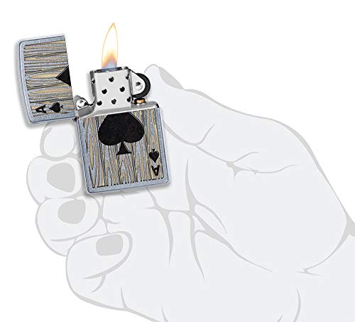Image of Zippo Ace of Spades Design Street Chrome Pocket Lighter, One Size