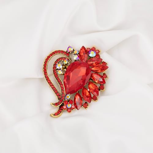 Image of LAXPICOL Vintage Austrian Crystal Elegant Heart Flower Brooch Pin For Women Wedding Broach Pin