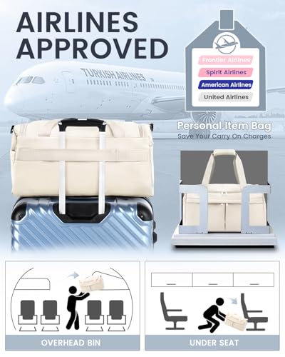 For Spirit Airlines Personal Item Bag 18X14X8 Carry On Travel Duffle Bags for Airplanes Women Men with Wet Pocket Weekender with Shoe and Toiletry Bags, Beige3