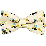 OCIA Cute Pattern Pre-tied Bow Tie Adjustable Bowties for Adult & Children Yellow Black Blue (Construction Vehicle)