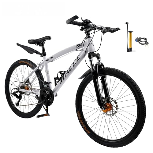 Artudatech マウンテンバイク マウンテンバイク 自転車 ファットバイク 26インチ フルサスマウンテンバイク 27段変速 クロスバイク デュアルディスクブレーキ 高炭素鋼フレーム 自行车 ロックアウト機能付き 自転車 クロスバイク 9段変速チェーン ホワイト