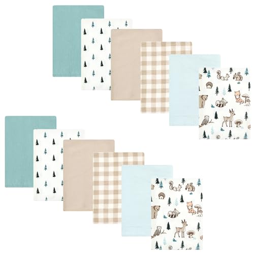 Image of Hudson Baby Unisex Baby Cotton Poly Flannel Burp Cloths Bundle, Boy Woodland Pals, One Size