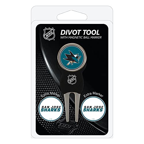Team Golf NHL San Jose Sharks Divot Tool Pack With 3 Golf Ball Markers Divot Tool with 3 Golf Ball Markers Pack, Markers are Removable Magnetic Double-Sided Enamel