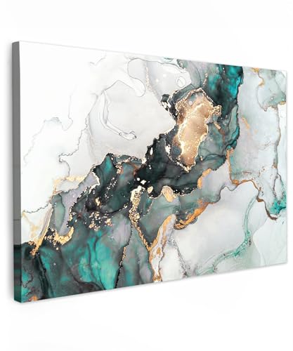 MuchoWow© Bilder Groß 120x80 cm XXL Wohnzimmer Deko Modern Wandbild Foto auf Leinwand Bild Schlafzimmer Room Decor Geschenke Gemälde Wandbilder Blau - Marmor - Gold