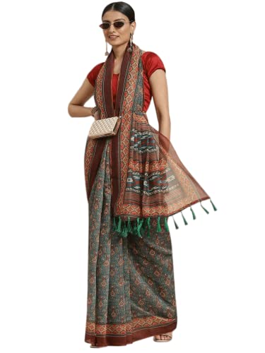 Image of Amazon Brand - Anarva Women's Kalamkari Saree With Blouse Piece